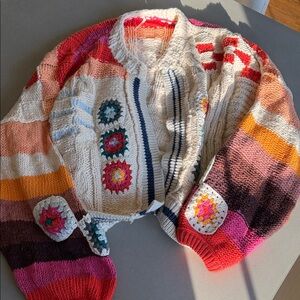 Free People (Anthro)  Multicolor Crochet Accent Women's Sweater Cardigan